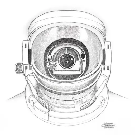 astronaut head helmet, classic, looking at one side tattoo design idea