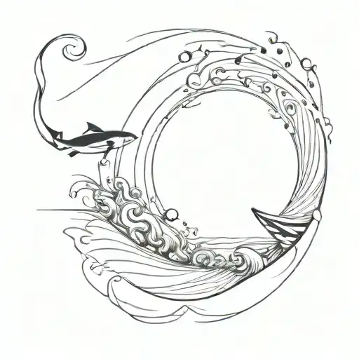 An ocean themed sleeve incorporating elements of music and creativity tattoo design idea