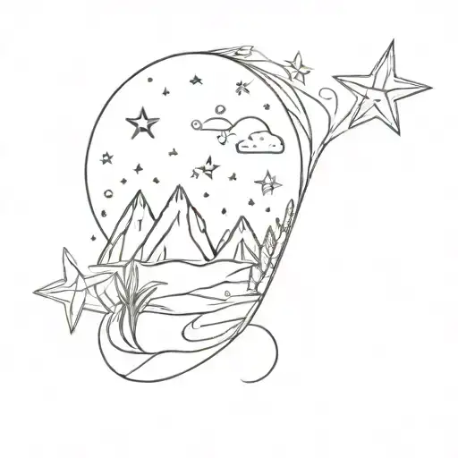 A daydream themed half sleeve with stars twinkling in the background tattoo design idea