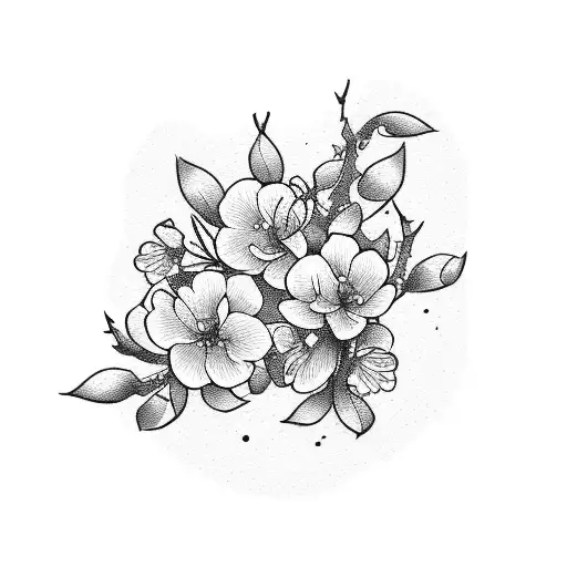 plum blossom flowers in a postage stamp tattoo design idea