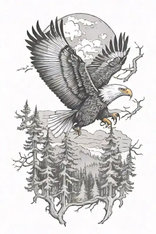 forest with eagle eyes   as the sky looking over trees tattoo design idea