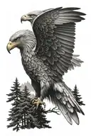 forest with  just eagle eyes looking over trees tattoo design idea