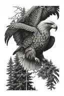 forest with  just eagle eyes looking over trees tattoo design idea