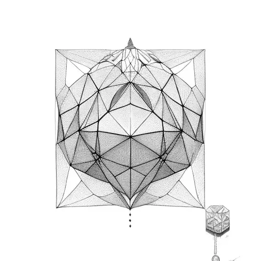 A geometric apple with intricate patterns and lines representing the precision of geodetic engineering tattoo design idea