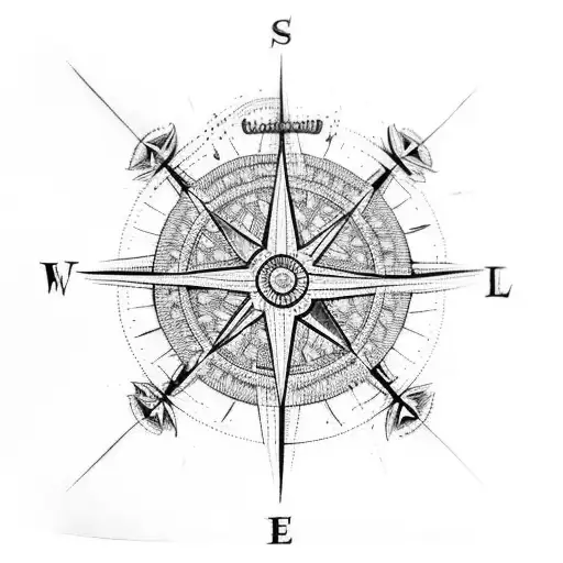 Intricate compass rose with detailed latitude and longitude lines tattoo design idea