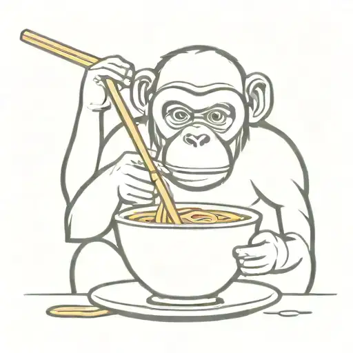 ape eating noodle soup tattoo design idea