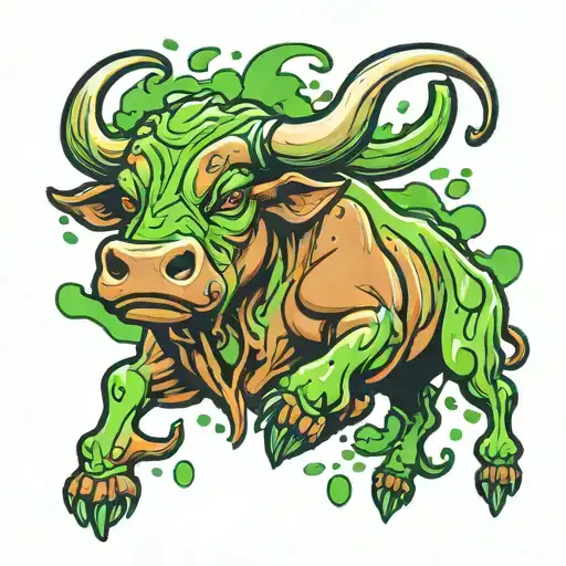 bull with green slime dripping tattoo design idea