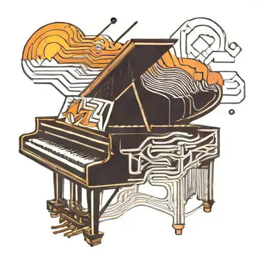 A geometric piano keyboard intertwined with lines of code tattoo design idea