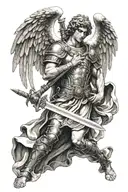 angel with a sword unther a roman date tattoo tattoo design idea