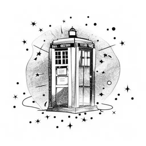 Tardis with stars and galaxy trail tattoo design idea