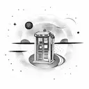 Tardis with planets behind it tattoo design idea