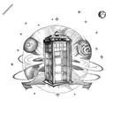 Tardis with planets behind it tattoo design idea