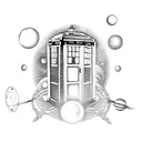 Tardis with planets behind it tattoo design idea