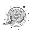 Tardis with planets behind it tattoo design idea