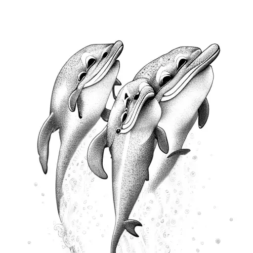 3 dolphins with waves tattoo design idea