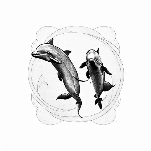 3 dolphins with waves tattoo design idea