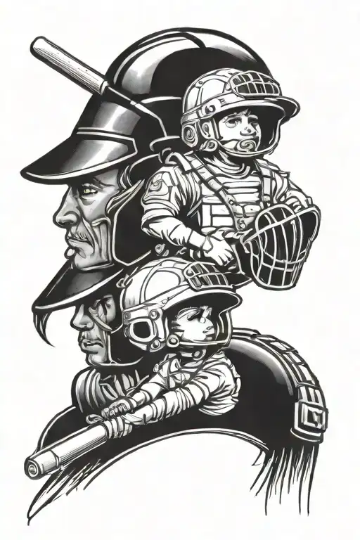 family, baseball, army helmet tattoo design idea