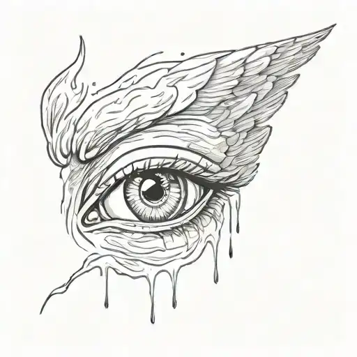 Crying fallen angel eye with tears. Faint cracked halo above the eye. tattoo design idea
