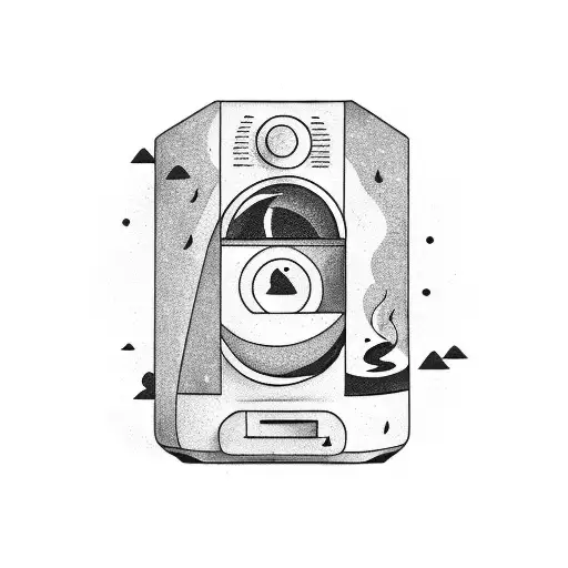 black room with refrigerator, broken lava lamp tattoo design idea