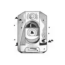 black room with refrigerator, broken lava lamp tattoo design idea