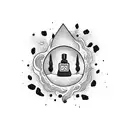 black room with refrigerator, broken lava lamp tattoo design idea