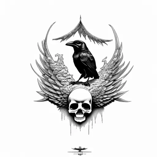 raven propped on skull by edgar allen poe tattoo design idea