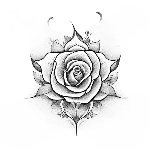 A stylized representation of the Milkenia alexandra abad flower in black and white tattoo design idea