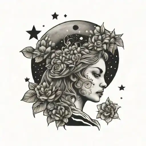 Mother Earth nature sky stars flowers animals tattoo design idea