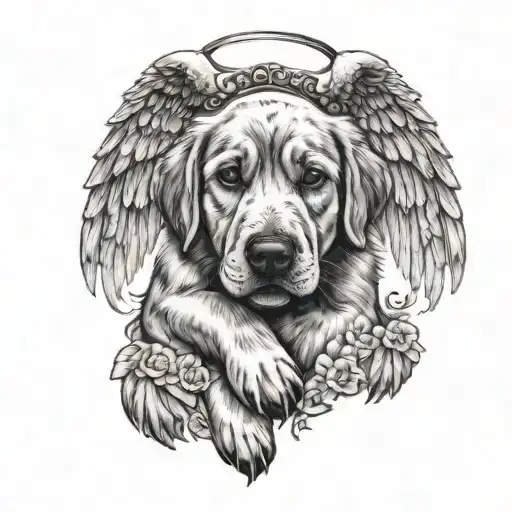 Dog paw with angel wings tattoo design idea