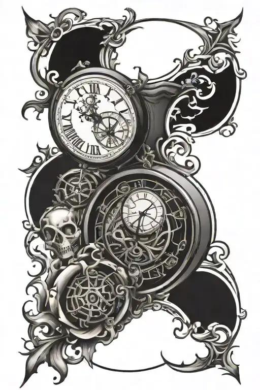 clock face morphing tattoo design idea