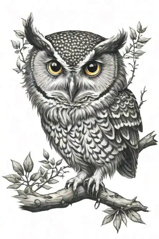 owl perched on a branch tattoo design idea