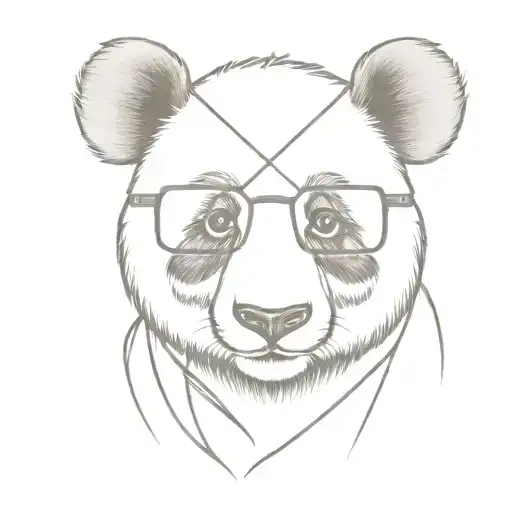Happy Female panda with square eyeglasses tattoo design idea