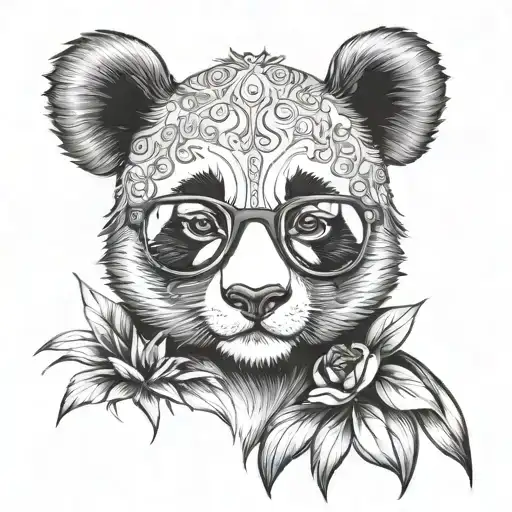 Female panda with eyeglasses tattoo design idea