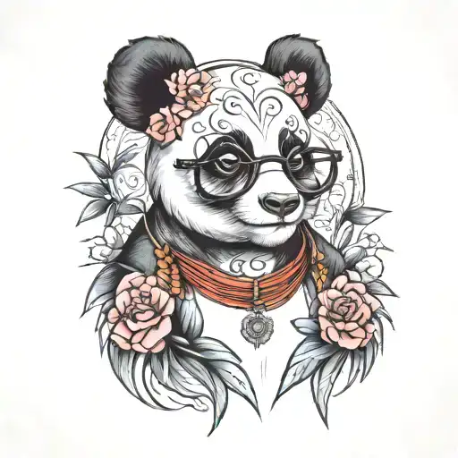 Female panda with eyeglasses tattoo design idea