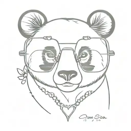 Female panda with glasses and necklace shaped like heart tattoo design idea