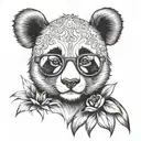 Female panda with eyeglasses tattoo design idea