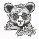 Female panda with eyeglasses tattoo design idea