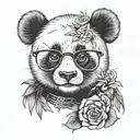 Female panda with eyeglasses tattoo design idea