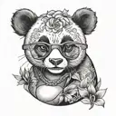 Female panda with eyeglasses tattoo design idea