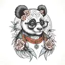 Female panda with eyeglasses tattoo design idea