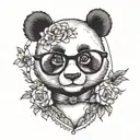 Female panda with eyeglasses tattoo design idea