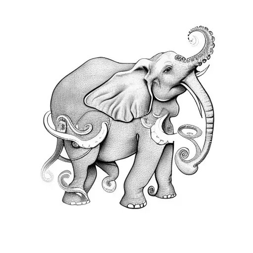 Combine an octopus and an elephant in a surreal and dreamlike scene tattoo design idea