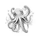 Create a dotwork tattoo featuring an octopus and an elephant in a harmonious underwater scene tattoo design idea