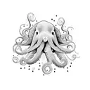Create a dotwork tattoo featuring an octopus and an elephant in a harmonious underwater scene tattoo design idea