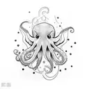 Create a dotwork tattoo featuring an octopus and an elephant in a harmonious underwater scene tattoo design idea