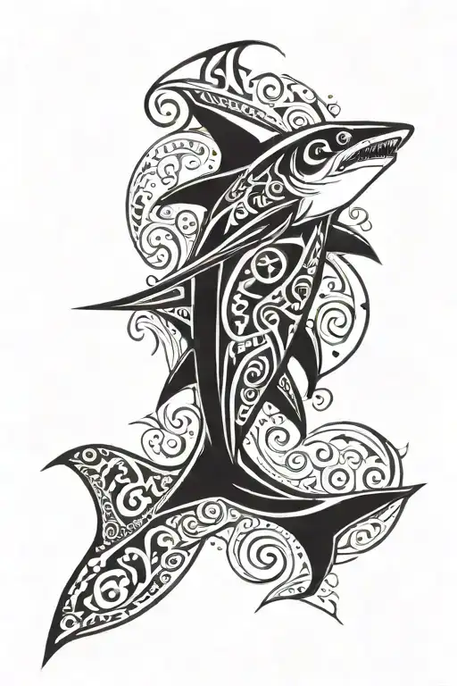 hammer shark swimming tattoo design idea