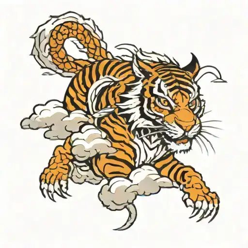 clouds , dragon , tiger , love tattoo design idea