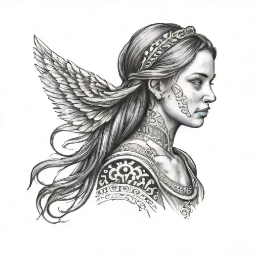 Design a portrait of a girl in a pose that represents volunteerism, with elements of traditional Ukraine art incorporated tattoo design idea