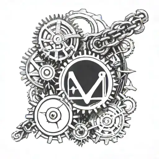 Interlocking cogwheels and broken chains, with the acronym “CIO” prominently displayed. tattoo design idea