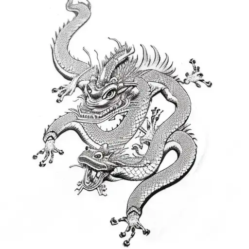 chinese dragon fighting samurai frog tattoo design idea